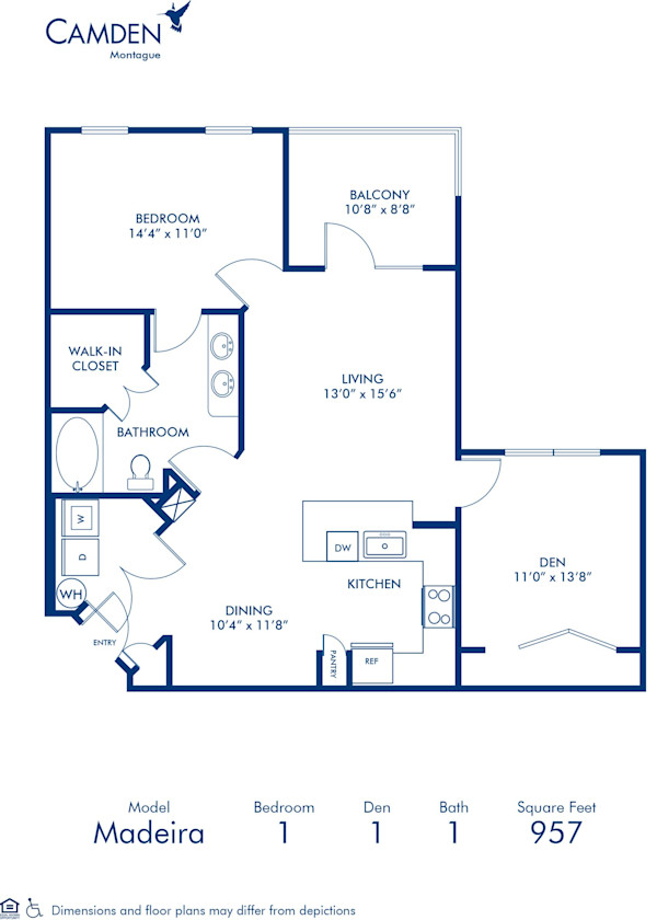 Blueprint of Madeira Floor Plan, 1 Bedroom and 1 Bathroom at Camden Montague Apartments in Tampa, FL