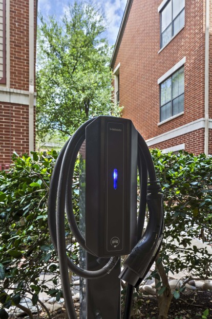 Electric vehicle charger at Camden Farmers Market in Dallas, Tx