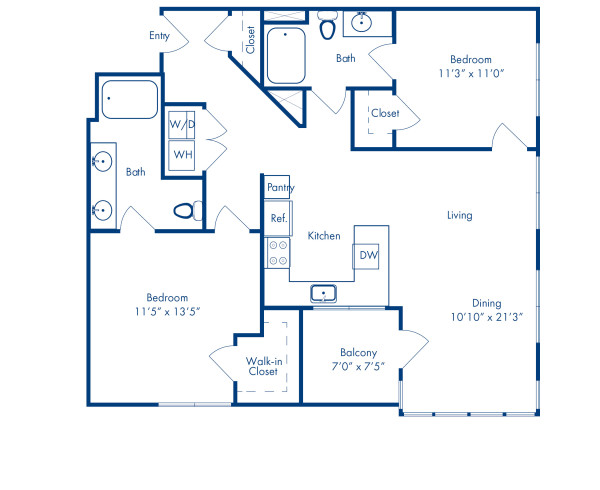 Blueprint of Atkins Floor Plan, 2 Bedroom and 2 Bathroom at Camden Buckhead Square Apartments in Atlanta, GA