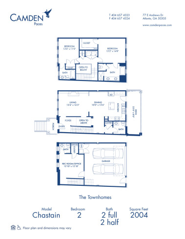 Blueprint of Chastain Floor Plan, 2 Bedrooms and 2 Bathrooms at Camden Paces Apartments in Atlanta, GA