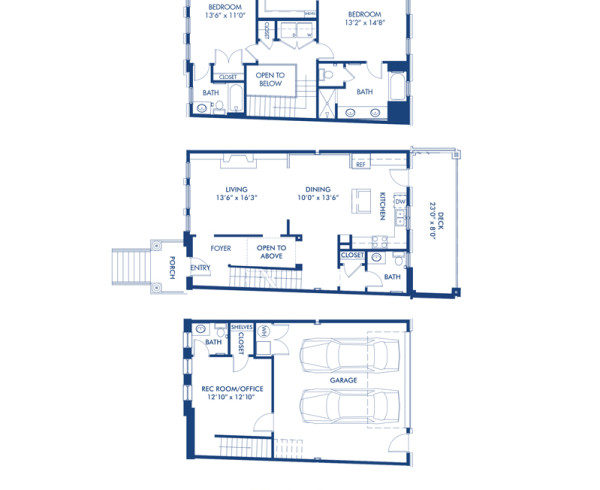 Blueprint of Chastain Floor Plan, 2 Bedrooms and 2 Bathrooms at Camden Paces Apartments in Atlanta, GA