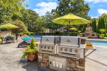 Grilling station next to saltwater pool at Camden Fairview in Charlotte North Carolina