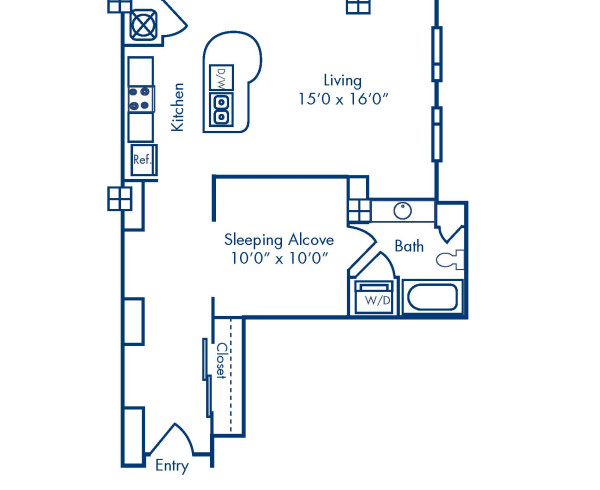 Blueprint of 0.1K Floor Plan, Studio with 1 Bathroom at Camden Cotton Mills Apartments in Charlotte, NC