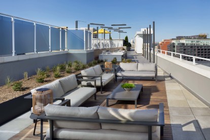 Rooftop entertainment lounge with grill stations