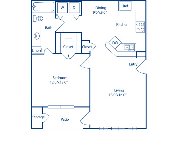 Blueprint of Antonov Floor Plan, 1 Bedroom and 1 Bathroom at Camden Centreport Apartments in Ft. Worth, TX