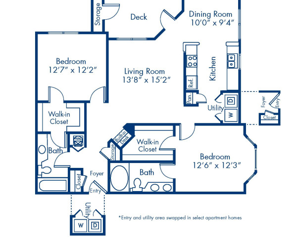 Blueprint of 2.2U Floor Plan, 2 Bedrooms and 2 Bathrooms at Camden Stonecrest Apartments in Charlotte, NC