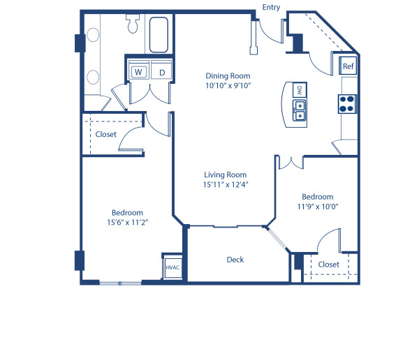 The Nantucket floor plan with 2 Bedrooms and 1 Bathroom at Camden Grandview in Charlotte, NC