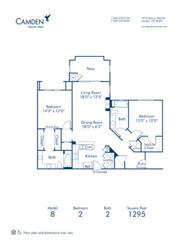 Blueprint of 8 Floor Plan, 2 Bedrooms and 2 Bathrooms at Camden Denver West Apartments in Golden, CO