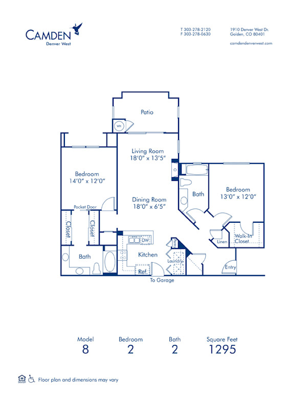 Blueprint of 8 Floor Plan, 2 Bedrooms and 2 Bathrooms at Camden Denver West Apartments in Golden, CO