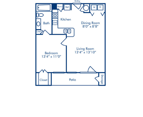 Blueprint of Bijou Floor Plan, 1 Bedroom and 1 Bathroom at Camden Lago Vista Apartments in Orlando, FL