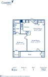 Blueprint of Bijou Floor Plan, 1 Bedroom and 1 Bathroom at Camden Lago Vista Apartments in Orlando, FL