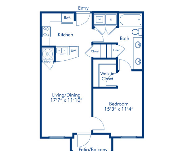 Blueprint of Le Meridian Floor Plan, 1 Bedroom and 1 Bathroom at Camden Orange Court Apartments in Orlando, FL