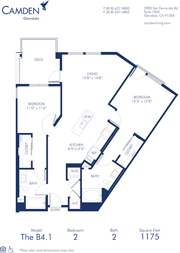 Blueprint of B4.1 Floor Plan, Apartment Home with 2 Bedrooms and 2 Bathrooms at Camden Glendale in Glendale, CA