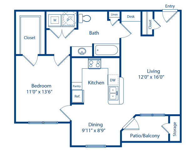 Blueprint of Cedar - II Floor Plan, 1 Bedroom and 1 Bathroom at Camden Amber Oaks II Apartments in Austin, TX