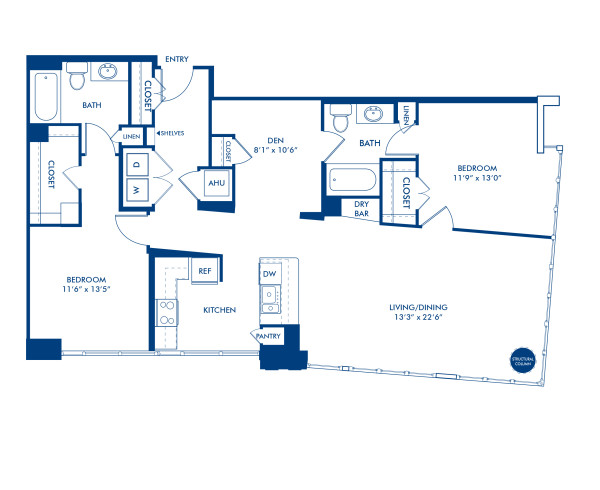 Blueprint of B11 Floor Plan, 2 Bedrooms and 2 Bathrooms at Camden NoMa Apartments in Washington, DC