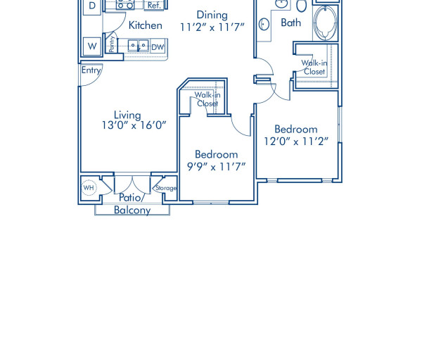 Blueprint of B1 Floor Plan, 2 Bedrooms and 1 Bathroom at Camden Sierra at Otay Ranch Apartments in Chula Vista, CA