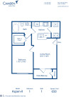 Blueprint of Aspen - II Floor Plan, 1 Bedroom and 1 Bathroom at Camden Amber Oaks II Apartments in Austin, TX