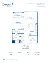 Blueprint of the A2 One Bedroom, One Bathroom Floor Plan at Camden Carolinian Apartments in Raleigh, NC