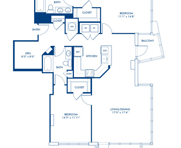 Blueprint of B11D Floor Plan, 2 Bedrooms and 2 Bathrooms at Camden South Capitol Apartments in Washington, DC