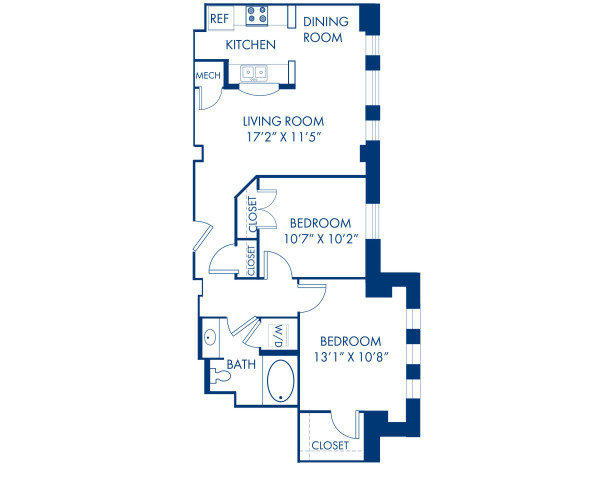 Blueprint of 2.1A Floor Plan, 2 Bedrooms and 1 Bathroom at Camden Roosevelt Apartments in Washington, DC