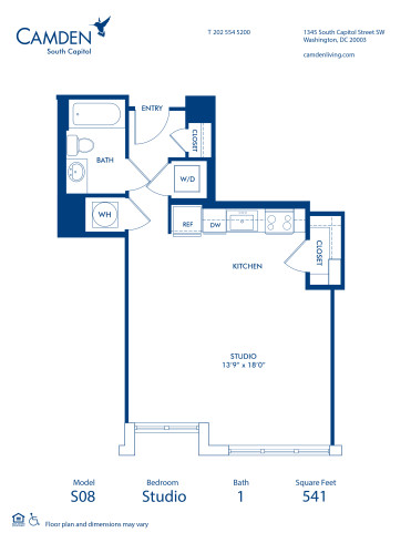 Blueprint of S08 Floor Plan, Studio with 1 Bathroom at Camden South Capitol Apartments in Washington, DC