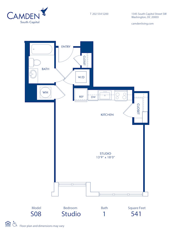 Blueprint of S08 Floor Plan, Studio with 1 Bathroom at Camden South Capitol Apartments in Washington, DC