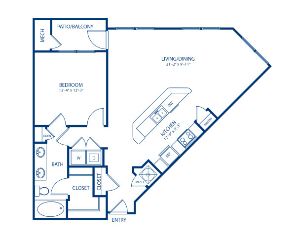 Blueprint of Barcelona Floor Plan, 1 Bedroom and 1 Bathroom at Camden Dulles Station Apartments in Herndon, VA