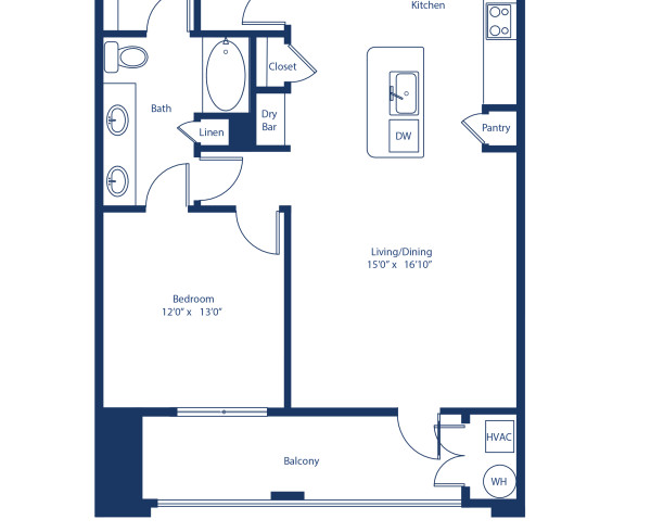 Camden Rino apartments in Denver one bedroom floor plan diagram, The A7