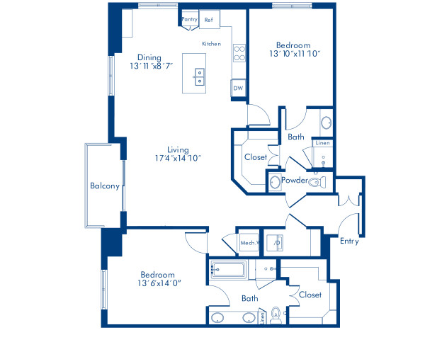 Camden Highland Village apartments in Houston, TX Gallery two bedroom floor plan D4