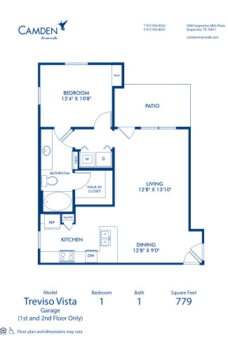 Blueprint of Treviso Vista  - Garage Floor Plan, 1 Bedroom and 1 Bathroom at Camden Riverwalk Apartments in Grapevine, TX
