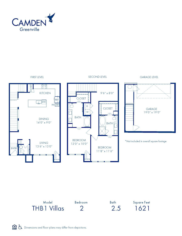 Camden Greenville apartments in Dallas, TX two bedroom, two and a half bathroom floor plan THB1 Villas