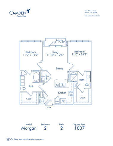 Blueprint of Morgan Floor Plan, 2 Bedrooms and 2 Bathrooms at Camden Fourth Ward Apartments in Atlanta, GA