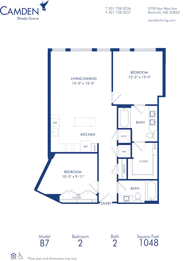 Blueprint of B7 Floor Plan, 2 Bedrooms and 2 Bathrooms at Camden Shady Grove Apartments in Rockville, MD