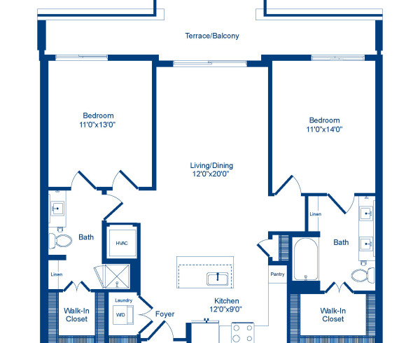 Camden Franklin Park apartments two bedroom floor plan B2-3
