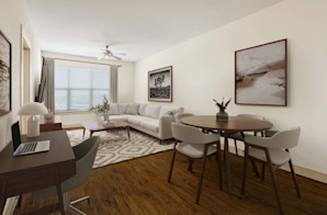 Large one bedroom living room with space to work from home