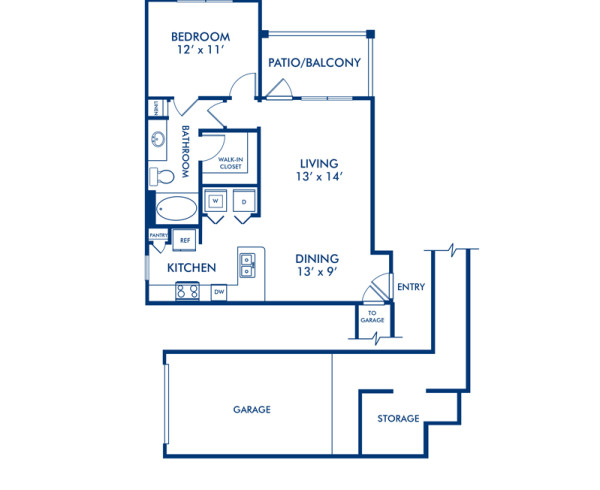 Blueprint of Montrose - G Floor Plan, 1 Bedroom and 1 Bathroom at Camden Cypress Creek Apartments in Cypress, TX