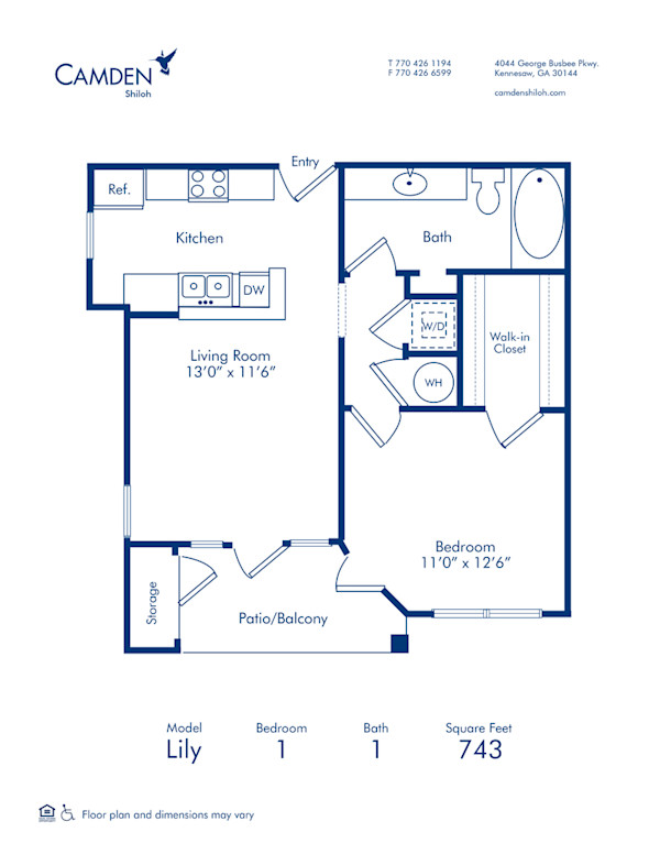 Blueprint of Lily Floor Plan, 1 Bedroom and 1 Bathroom at Camden Shiloh Apartments in Kennesaw, GA
