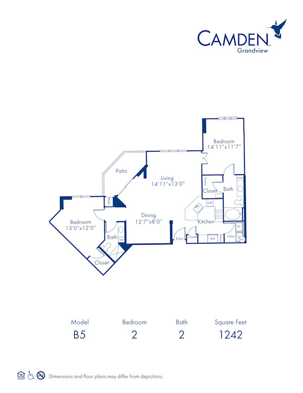 Blueprint of The Myers Park Floor Plan, 2 Bedrooms and 2 Bathrooms at Camden Grandview Apartments in Charlotte, NC