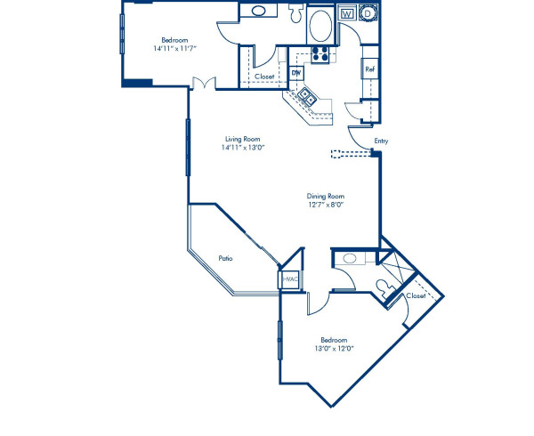 Blueprint of The Myers Park Floor Plan, 2 Bedrooms and 2 Bathrooms at Camden Grandview Apartments in Charlotte, NC