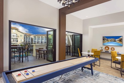 Shuffleboard table inside resident lounge 