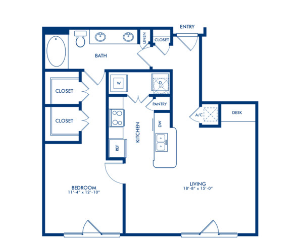 Blueprint of La Branch Floor Plan, 1 Bedroom and 1 Bathroom at Camden Travis Street Apartments in Houston, TX