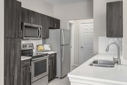 Kitchen with stainless steel appliances