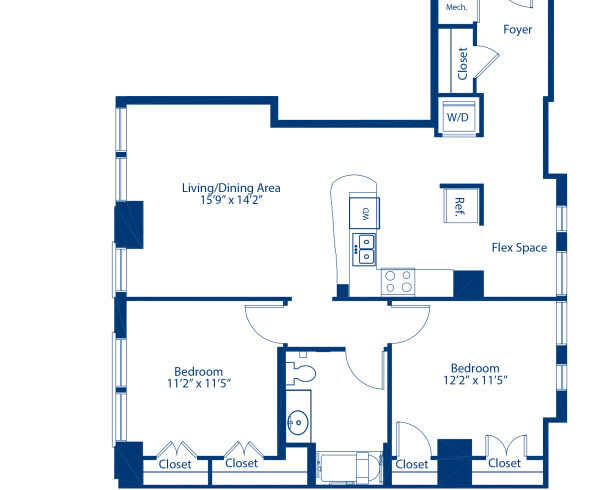 Blueprint of 2.1B Floor Plan, 2 Bedrooms and 1 Bathroom at Camden Grand Parc Apartments in Washington, DC