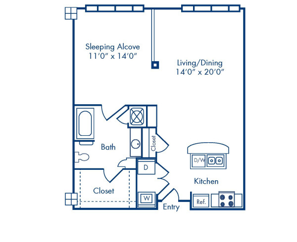 Blueprint of 0.1F Floor Plan, Studio with 1 Bathroom at Camden Cotton Mills Apartments in Charlotte, NC