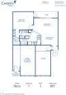 Blueprint of Boca Floor Plan, 1 Bedroom and 1 Bathroom at Camden Plantation Apartments in Plantation, FL