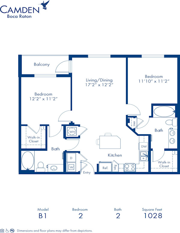 Blueprint of The C-2 Floor Plan, 2 Bedrooms and 2 Bathrooms at Camden Boca Raton Apartments in Boca Raton, FL