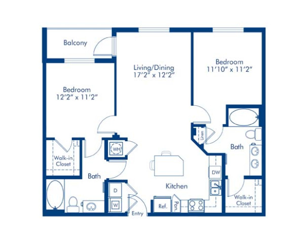 Blueprint of The C-2 Floor Plan, 2 Bedrooms and 2 Bathrooms at Camden Boca Raton Apartments in Boca Raton, FL