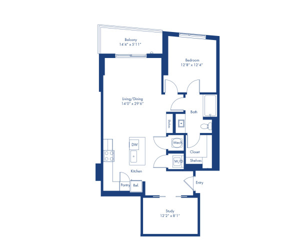 The A12 floor plan, 1 bed, 1 bath apartment home at Camden Atlantic in Plantation, FL