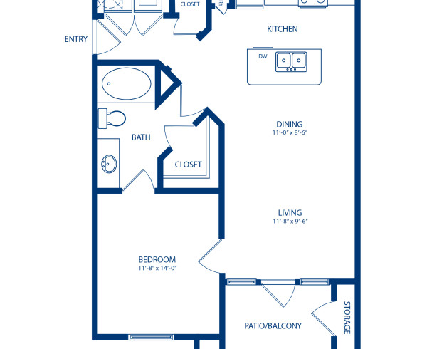 Blueprint of Cedar Floor Plan, 1 Bedroom and 1 Bathroom at Camden Cedar Hills Apartments in Austin, TX