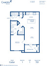 Blueprint of Cedar Floor Plan, 1 Bedroom and 1 Bathroom at Camden Cedar Hills Apartments in Austin, TX